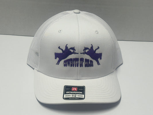 White with Purple Lettering